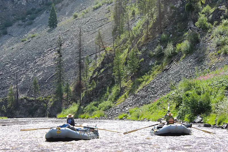 Two rafts going down river on the Middle Fork of the Salmon