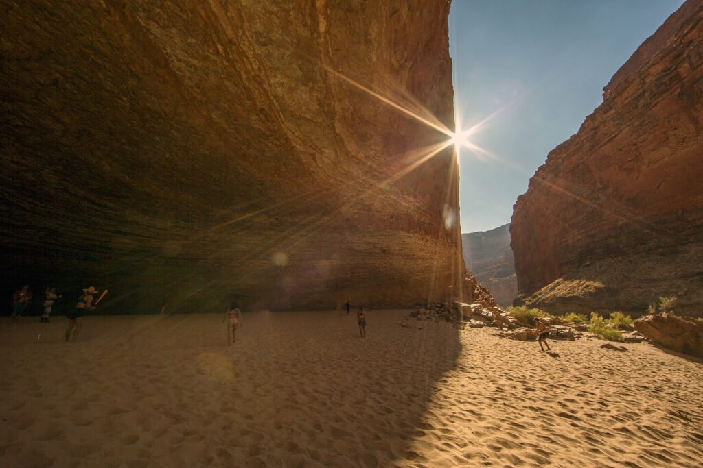 Sun peeking through at Red Wall Cavern on the Grand Canyon